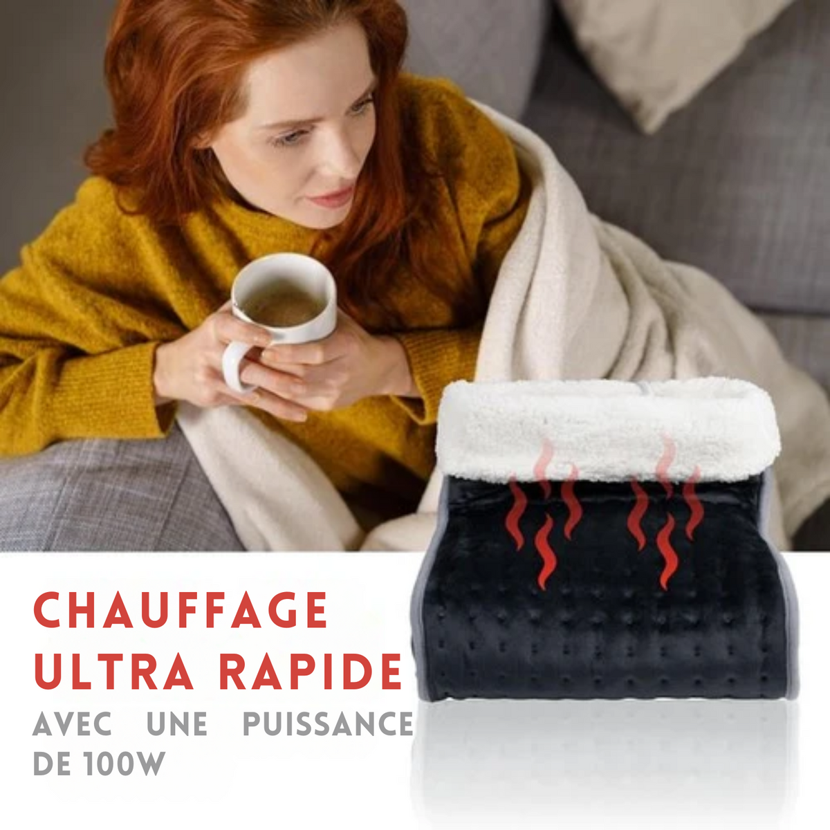 Chauffe-pieds électrique - Alpina - Lavable - 3 niveaux de chaleur - Gris foncé