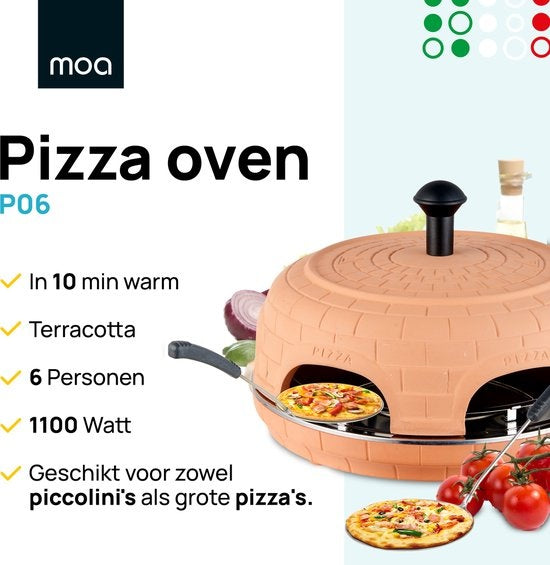 MOA Pizzarette - Four à Pizza - Pizza La Casa - 6 personnes - plaque de cuisson en acier inoxydable - Terracotta - P06