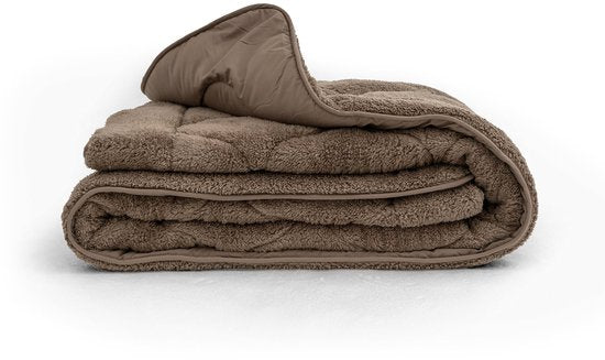 Couette Sleeptime 2 en 1 Teddy Premium sans housse - Couette avec taies d'oreiller incluses - 200 x 200 cm - Taupe/Marron
