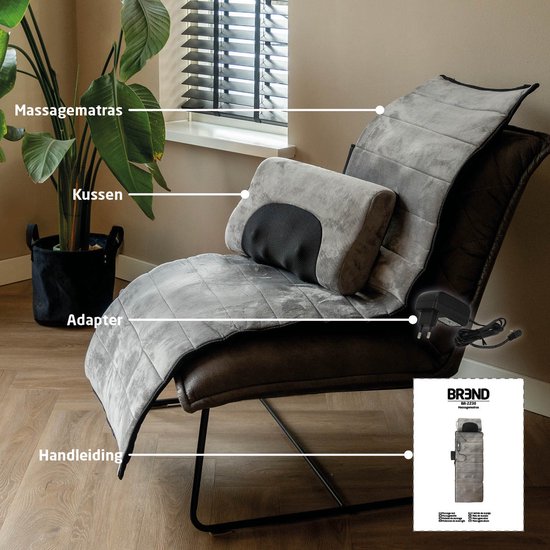 BREND BR-2230 Tapis et coussin de massage électrique - Matelas de massage avec chaleur, 5 modes de vibration et 3 intensités - Coussin de massage - 170X55 CM - Gris