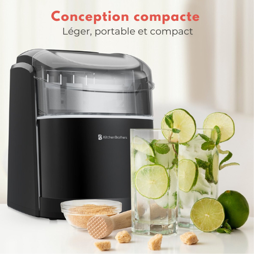 Machine à glaçons  avec pelle à glace- KitchenBrothers - Fonction autonettoyante - - 1.6L - 8 min. - 12kg/24h - Noir