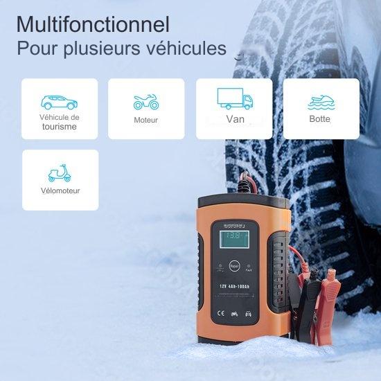 Chargeur de batterie - Auronic - Chargeur de secours - pour voiture et moto - 12V - jusqu'à 100Ah - Orange