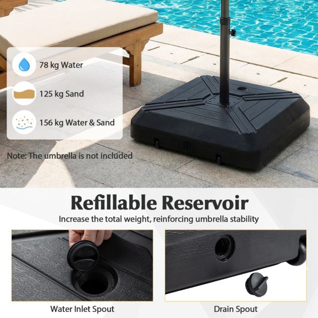 Base de parasol Coast - Remplissable - Roues - Poignée - 81 x 81 x 19 cm - Noir