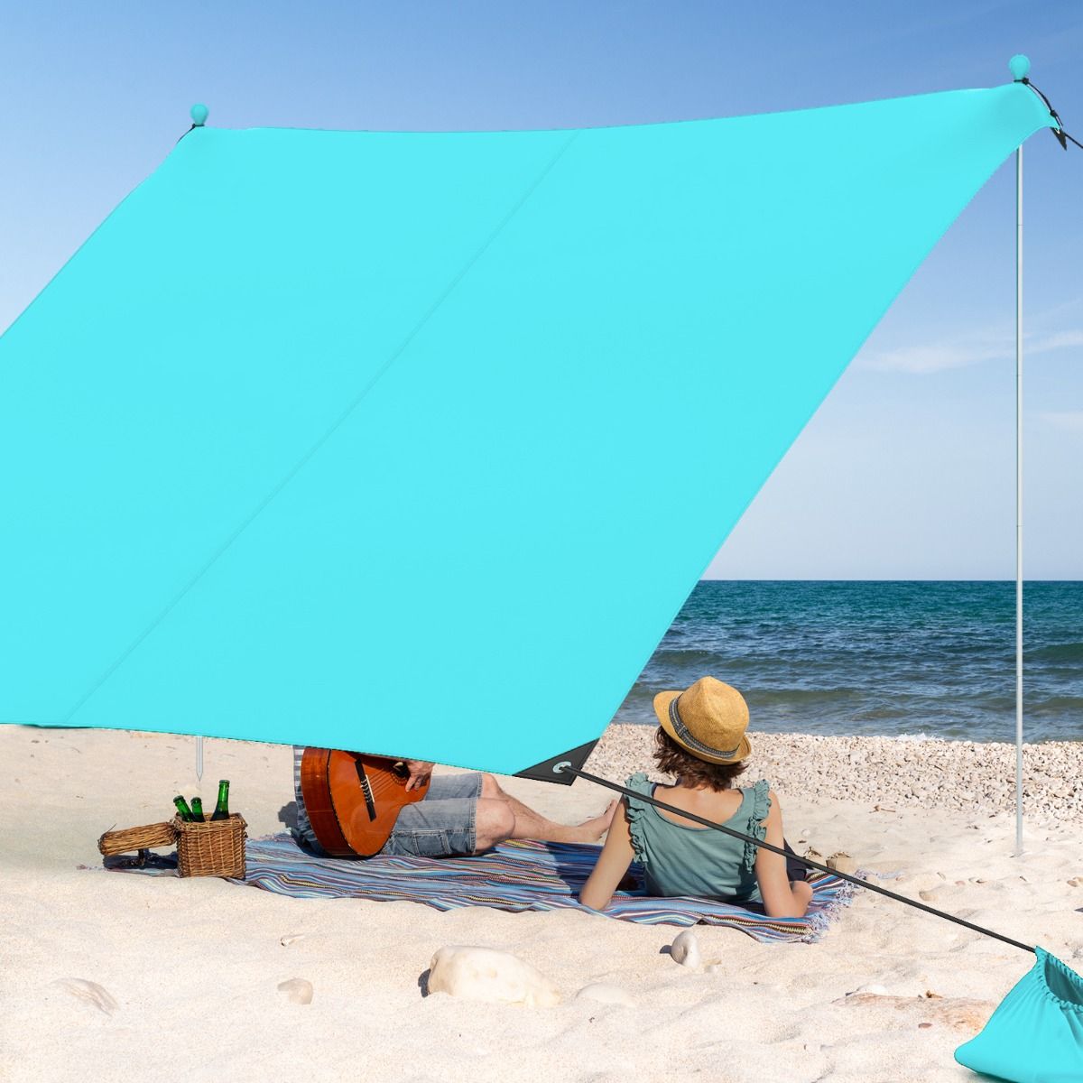 Coast Portable Beach Tent 3 x 3 m Turquoise - Tente légère et protectrice contre les UV pour la plage, le camping et le jardin