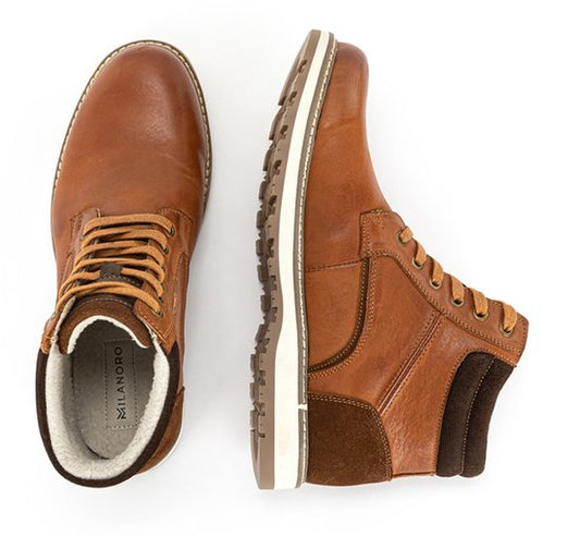 Milanoro - Elégantes baskets en cuir pour homme - Cognac - Taille 43