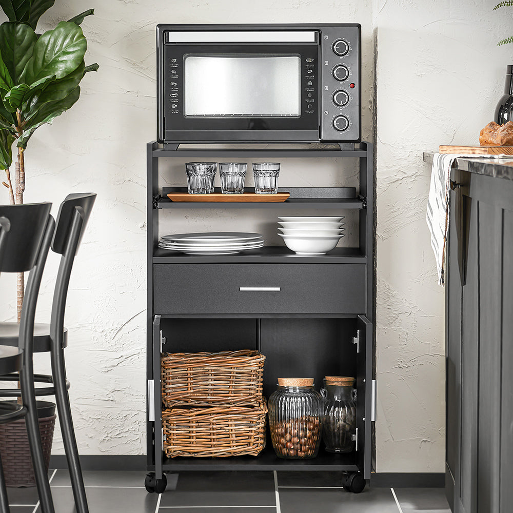 SoBuy Chariot de cuisine à roulettes - Max. 60 kg - 2 Armoires - 59 x 92 x 40 cm - Noir