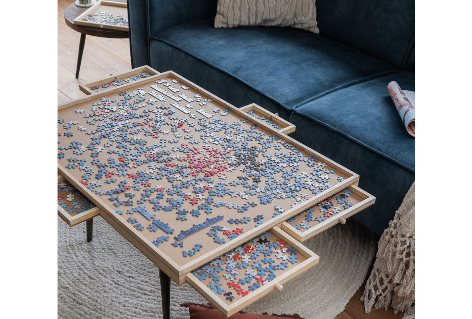Plateau de puzzle H&C avec tiroirs de rangement pour 1500 pièces - Naturel - 87 x 66,7 x 4 cm