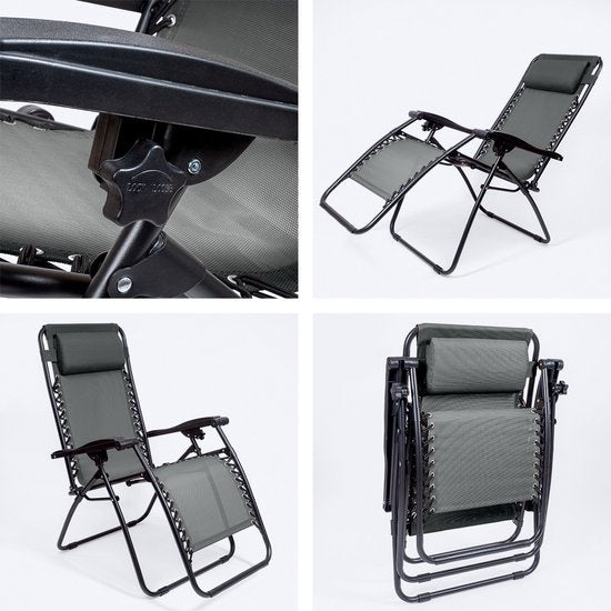 LifeGoods Chaises de jardin pliables - 30°-90° réglables - Métal - Gris foncé