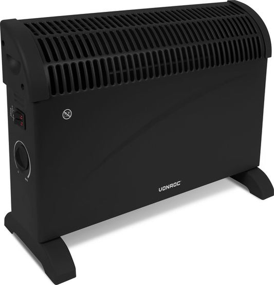 VONROC Chauffage électrique - Convecteur - 3 réglages : 750W/1250W/2000W - Thermostat réglable - Chauffe les pièces jusqu'à 24m2 - Boîtier très robuste - Silencieux - Noir