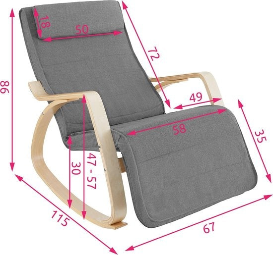 tectake - Fauteuil à bascule Onda fauteuil - repose-pieds réglable - gris clair - 403529
