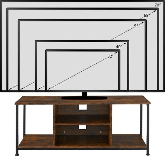 tectake - Meuble TV avec 4 compartiments ouverts et étagère réglable - brun foncé industriel - dim. 120 x 40 x 50,5 cm - 404644
