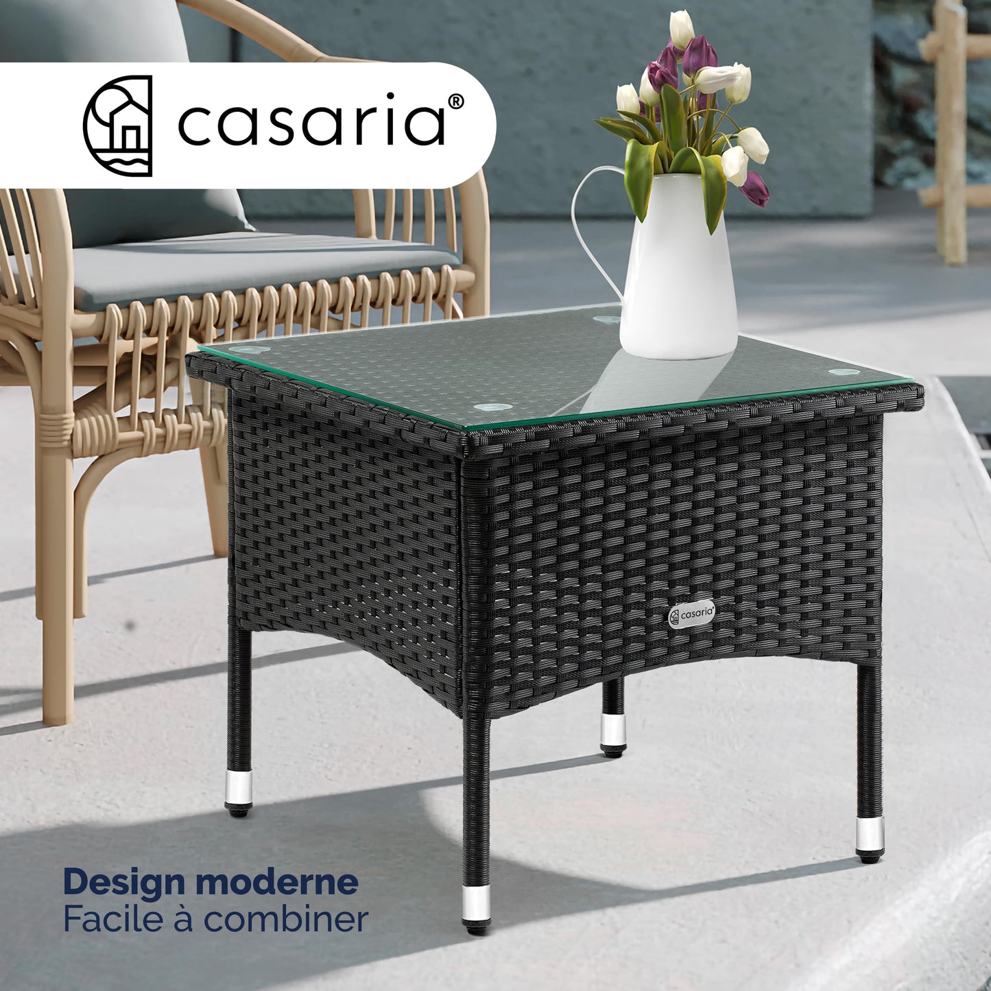 Table d'appoint Casaria en polyrotin noir 50 x 50 x 45 cm
