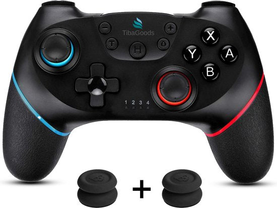 TibaGoods Manette de jeu - Manette sans fil - Convient à la Nintendo Switch - Comprend 2 poignées de pouce - Noir