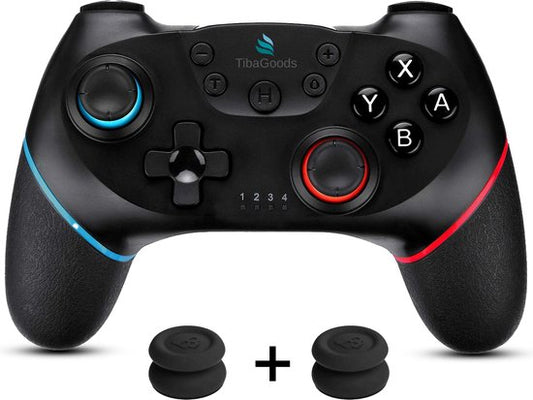 TibaGoods Manette de jeu - Manette sans fil - Convient à la Nintendo Switch - Comprend 2 poignées de pouce - Noir