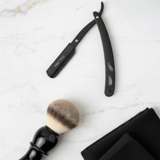 Rasoir ouvert ProTrue avec 100 lames - Rasoir de barbier classique - Shavette - Rasoir de sécurité - Rasoir ouvert pour hommes
