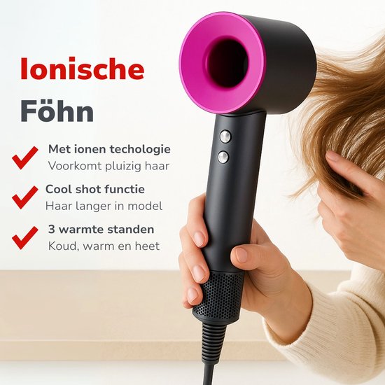 Sèche-cheveux ionique Alpina 1600 W - Sèche-cheveux à 3 réglages de chaleur - Sèche-cheveux avec fonction « Cool Shot » et autonettoyage - Sèche-cheveux avec embout magnétique à 360° - Technologie ionique - Gris
