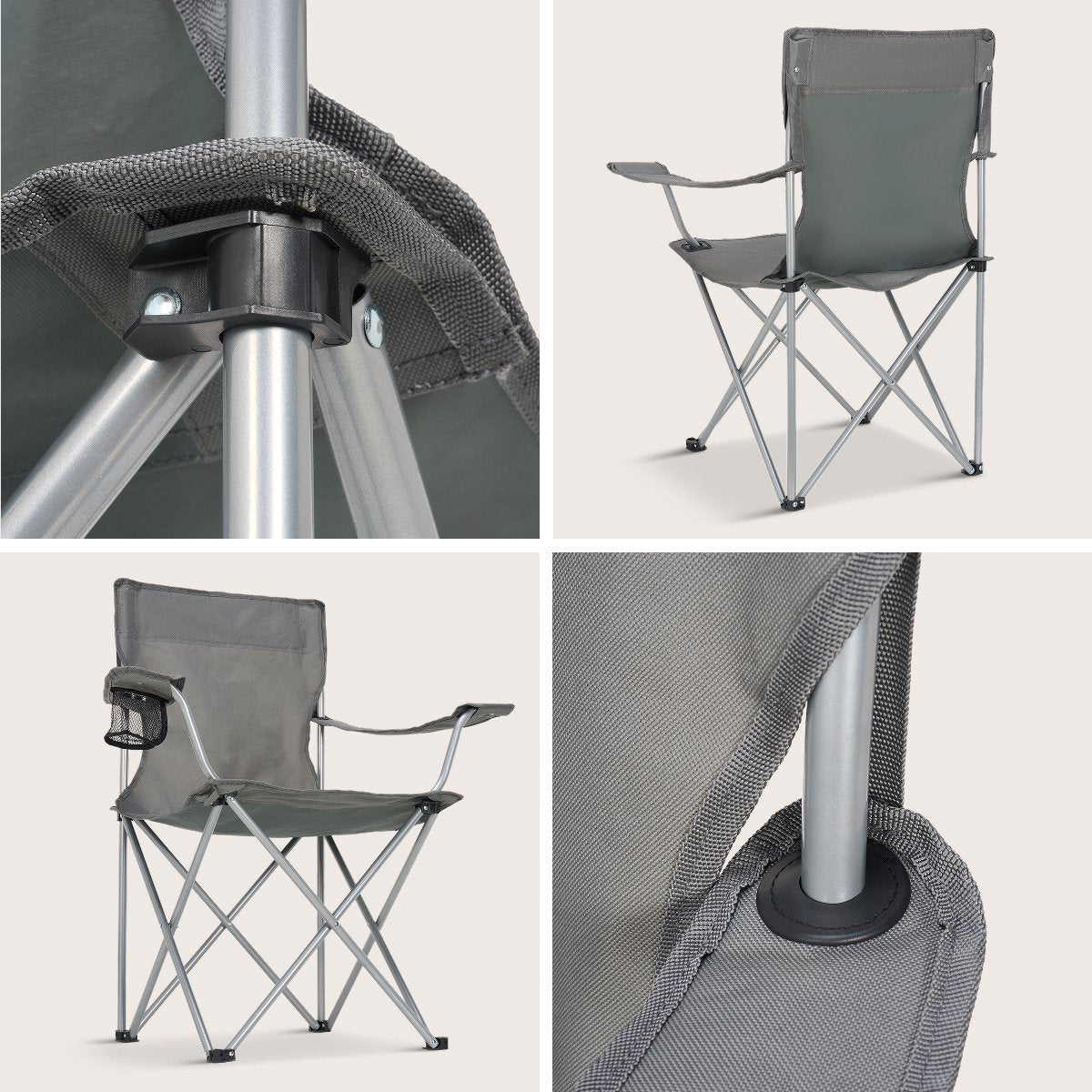 TRVLMORE Chaise de camping - Pliable - Capacité de charge de 120 kg - Sac de transport inclus - Chaise pliante - Chaise de pêche - Chaise de camping - Chaise pliante - Gris