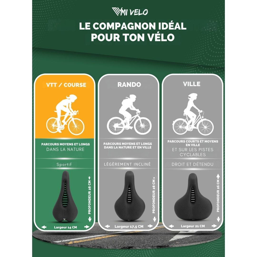 Selle de vélo - MIVELO Comfort Pro - Ergonomique - Mousse à mémoire de forme - Imperméable - 28 x 14 cm - Noir