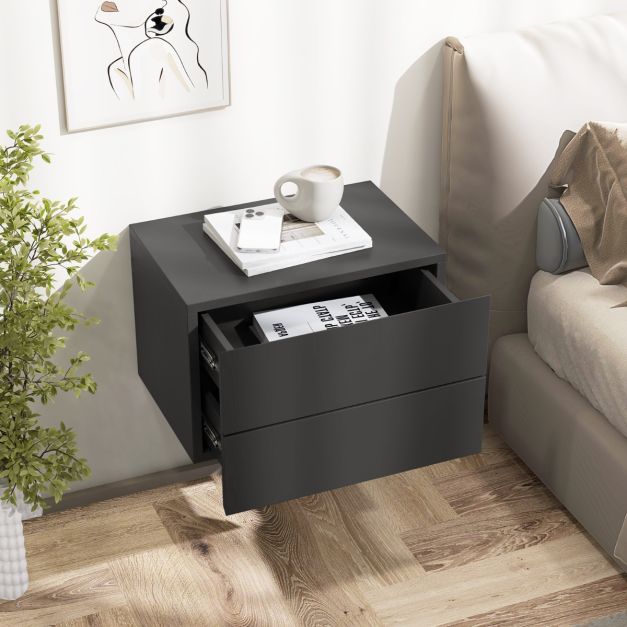Coast Table de nuit flottante avec 2 tiroirs 42x30x28 cm - Gris - Table de nuit murale moderne