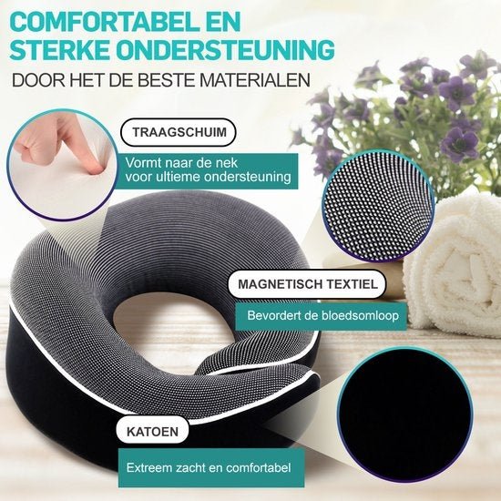 MiRi Neck Pillow -【Luxe】Travel Pillow - Soutien de la nuque - Mousse à mémoire de forme - Noir - Ergonomique - Avion/Voiture/Bureau à domicile