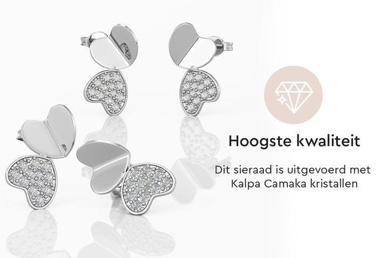 Yolora Ladies Earrings Heart - Kalpa Camaka Crystals - Silver - 18K White Gold Plated - Women's Earstuds Silver - Beautiful Gift Wrapping - Exclusive Gift Box - Mother's Day Gift