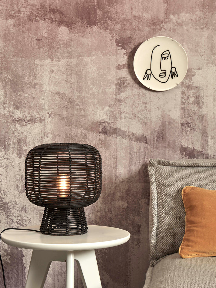 Good&Mojo TANAMI Lampe à poser 30 cm - Rotin noir - Design durable - Ø27 cm