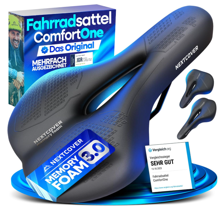 Selle de vélo NextCover - Noire - 26 x 18 x 10 cm - Mousse à mémoire de forme, ergonomique