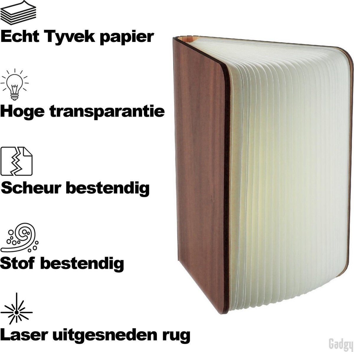 Gadgy Book Lamp - Lampe de table pour chambre à coucher - Eclairage d'ambiance intérieur - Taille : 21.5 x 17cm - Rechargeable