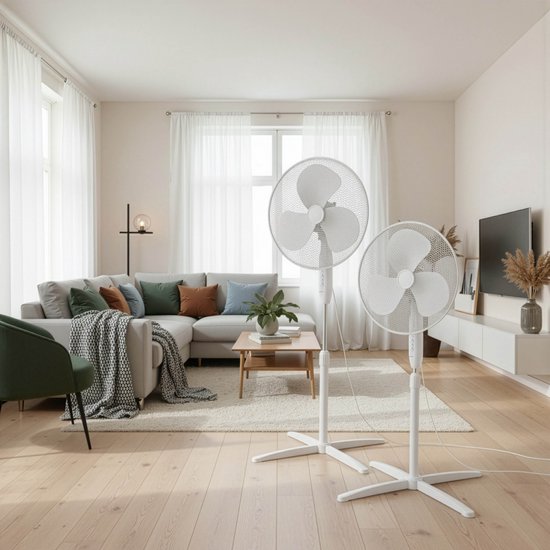Inventum VST400W - Ventilateur sur pied - 3 vitesses - Ø 40 cm - Oscillation à 80° - Hauteur réglable - Blanc
