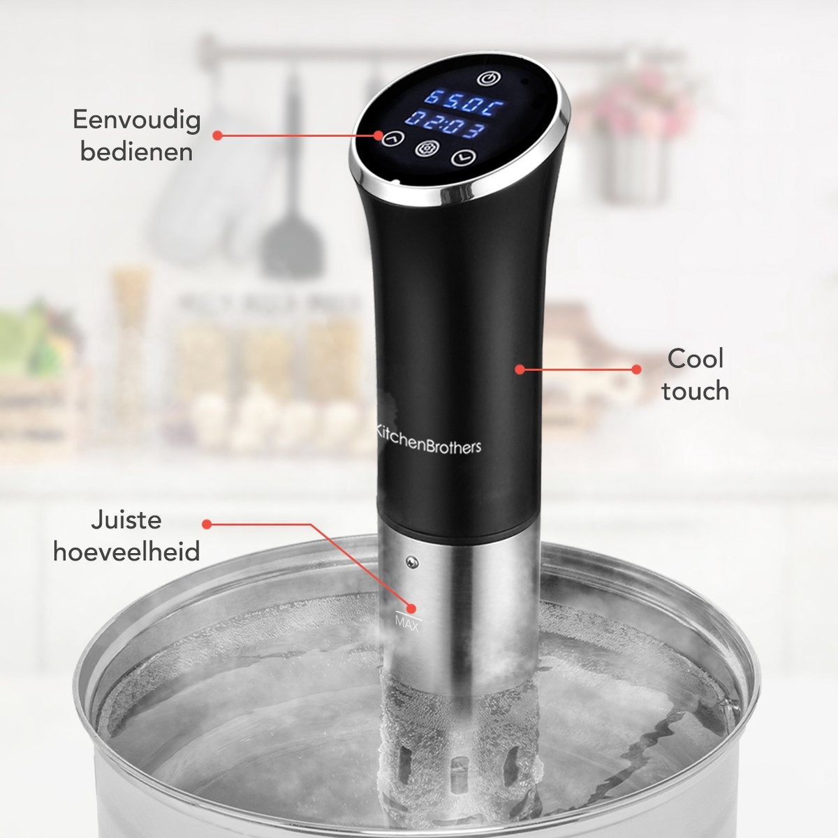 Sous Vide Stick - KitchenBrothers - avec livre de cuisine - 1200W - Black/RVS
