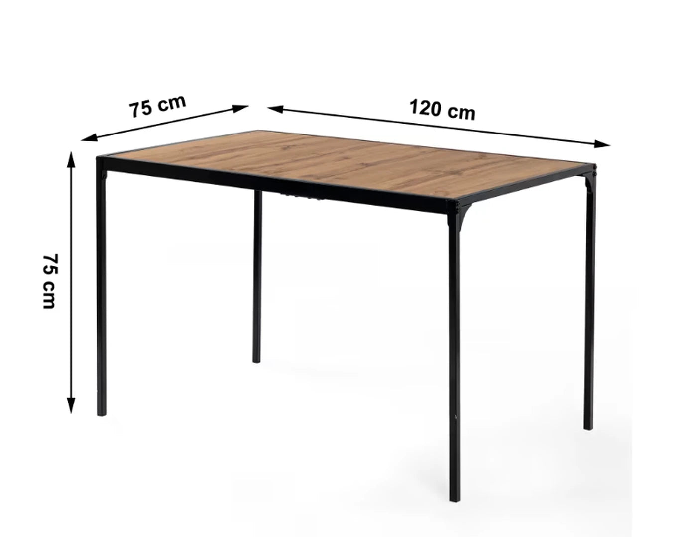Table à manger Urban Meuble 120 x 75 cm - Aspect bois - Piètement métallique noir - Style minimaliste