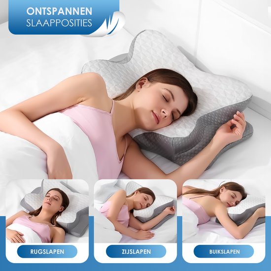 Maqi Living® Oreiller en mousse à mémoire de forme pour les douleurs cervicales – Oreiller orthopédique et ergonomique - Convient aux personnes dormant sur le dos, sur le côté ou sur le ventre - Mousse à mémoire de forme - Gris/blanc