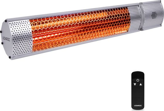 VONROC Chauffage d'ambiance de terrasse - Marsili 2000W - Haute efficacité - Argent - Ampoule à faible éblouissement - 2 niveaux de chaleur - Avec télécommande