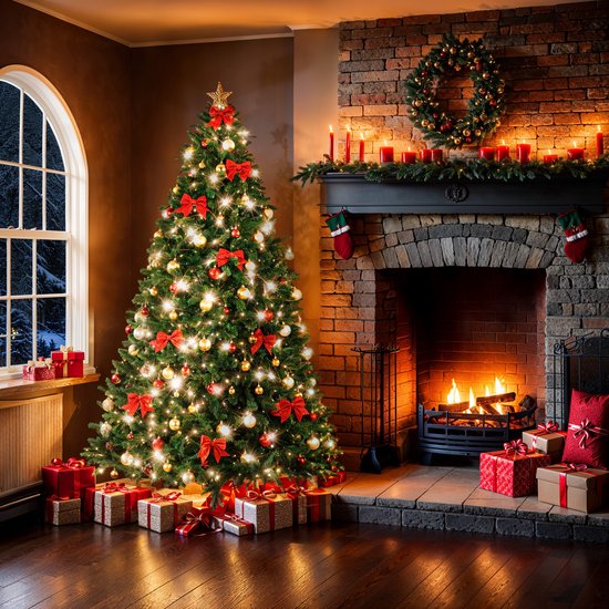 tectake® Arbre de Noël artificiel - Arbre de Noël artificiel fermé avec branches de pin flexibles et pliables et support en acier - 230 cm, 1346 aiguilles - Vert, idéal pour les décorations de Noël