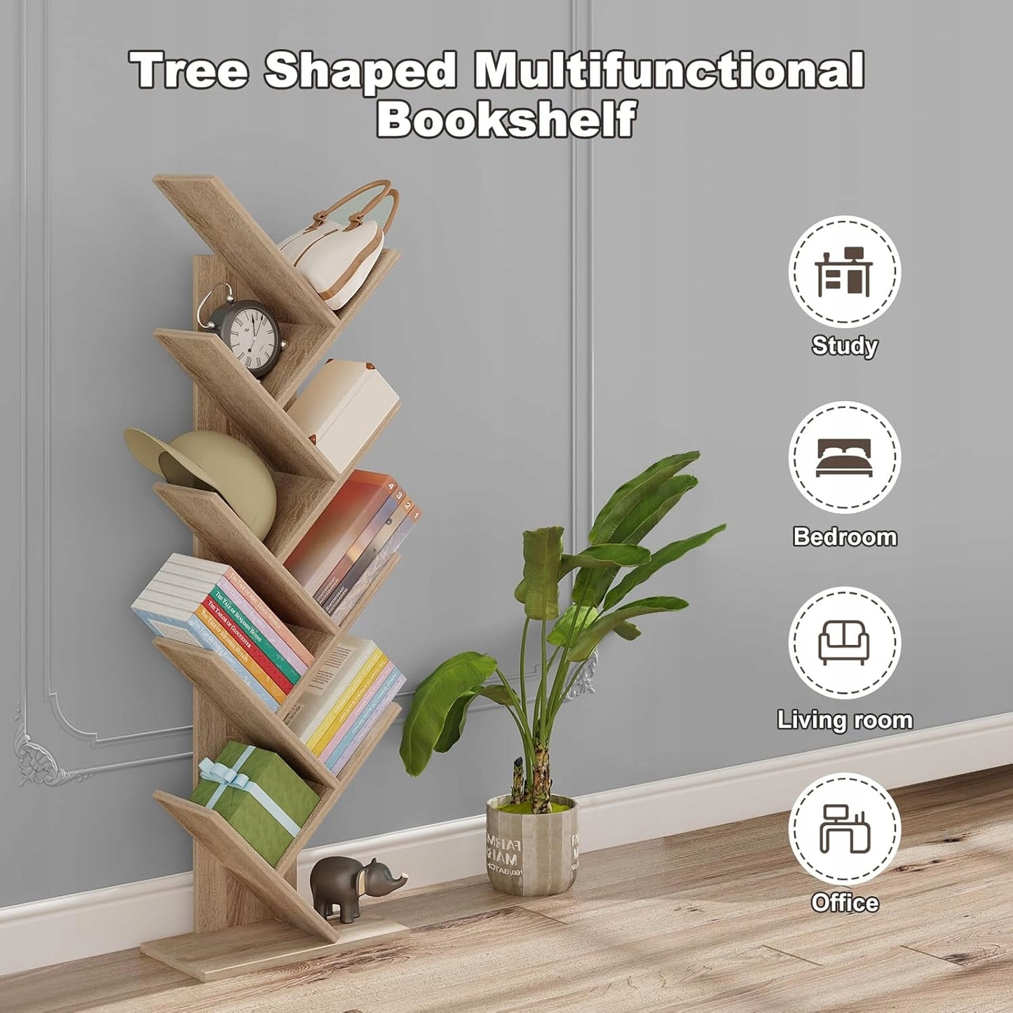Bibliothèque en forme d'arbre Eugad - Chêne clair - 40 x 127 x 20 cm