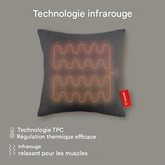 Auronic Oreiller chauffant - Classic - 45x45 - Sans fil - Rechargeable - Coussin électrique - Infrarouge - Anthracite