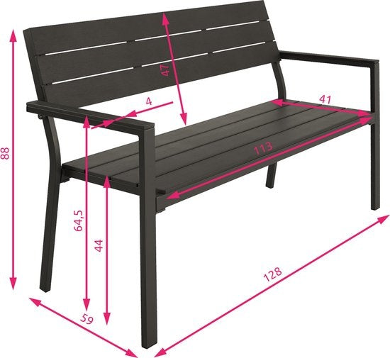 tectake® - Banc de jardin - Banc 2 places avec structure en aluminium et lattes Hi-Impact - Convient pour la terrasse, le parc, le balcon, les meubles de jardin et la maison - Durable, résistant aux intempéries, facile à assembler - Max. 250kg - gris fonc