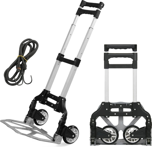 Yaheetech Chariot pliable 75 kg - équipé d'une poignée télescopique, de roues en caoutchouc et d'un câble de tension - pour le transport et le déménagement - aluminium et plastique noir et argent - 39,5 x 39,5 x 100 cm