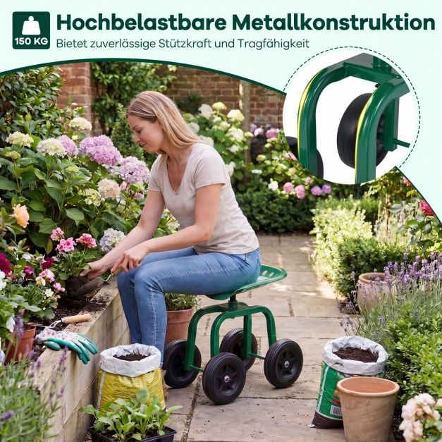 Chaise de jardin mobile Coast – Pivotante à 360° – 40-50 cm – Verte