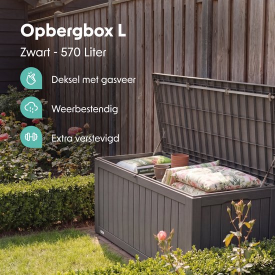 LifeGoods Boîte de rangement - 570L - Boîte à coussins - Imperméable - Boîte à coussins de jardin - Inox - Boîte de jardin - 137.5x66.5x72.8 cm - Gris