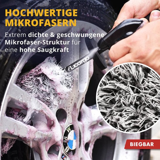 LICARGO® brosse à roue flexible en microfibres - Tête de brosse flexible pour les endroits difficiles d'accès - Brosse à roue en microfibres pour jantes en aluminium - Brosse à roue pour voiture - Brosse à jante flexible