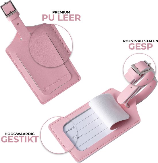EverNeeds Etiquette de bagage - Etiquette de bagage pour valises - Etiquettes de bagage - Cuir PU - Rose - 2 pièces