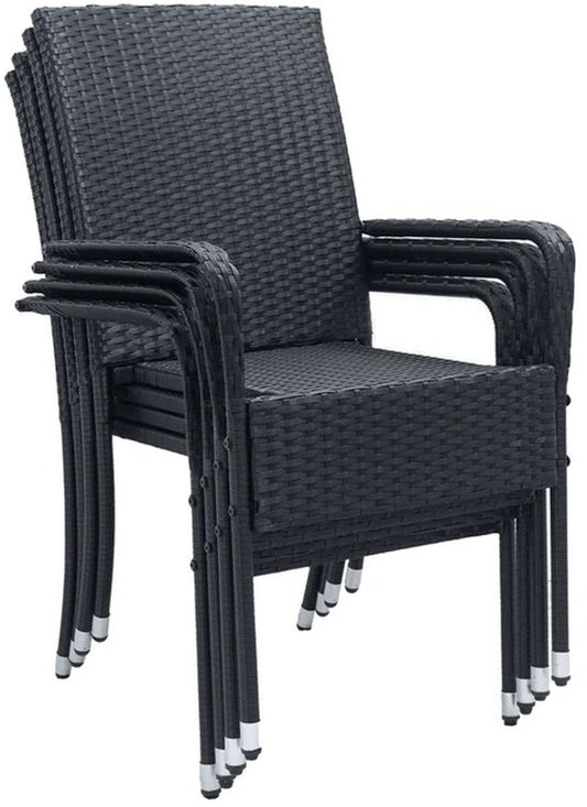 Chaises de jardin en polyrotan Yoro - 4 pièces - Noir - Empilable