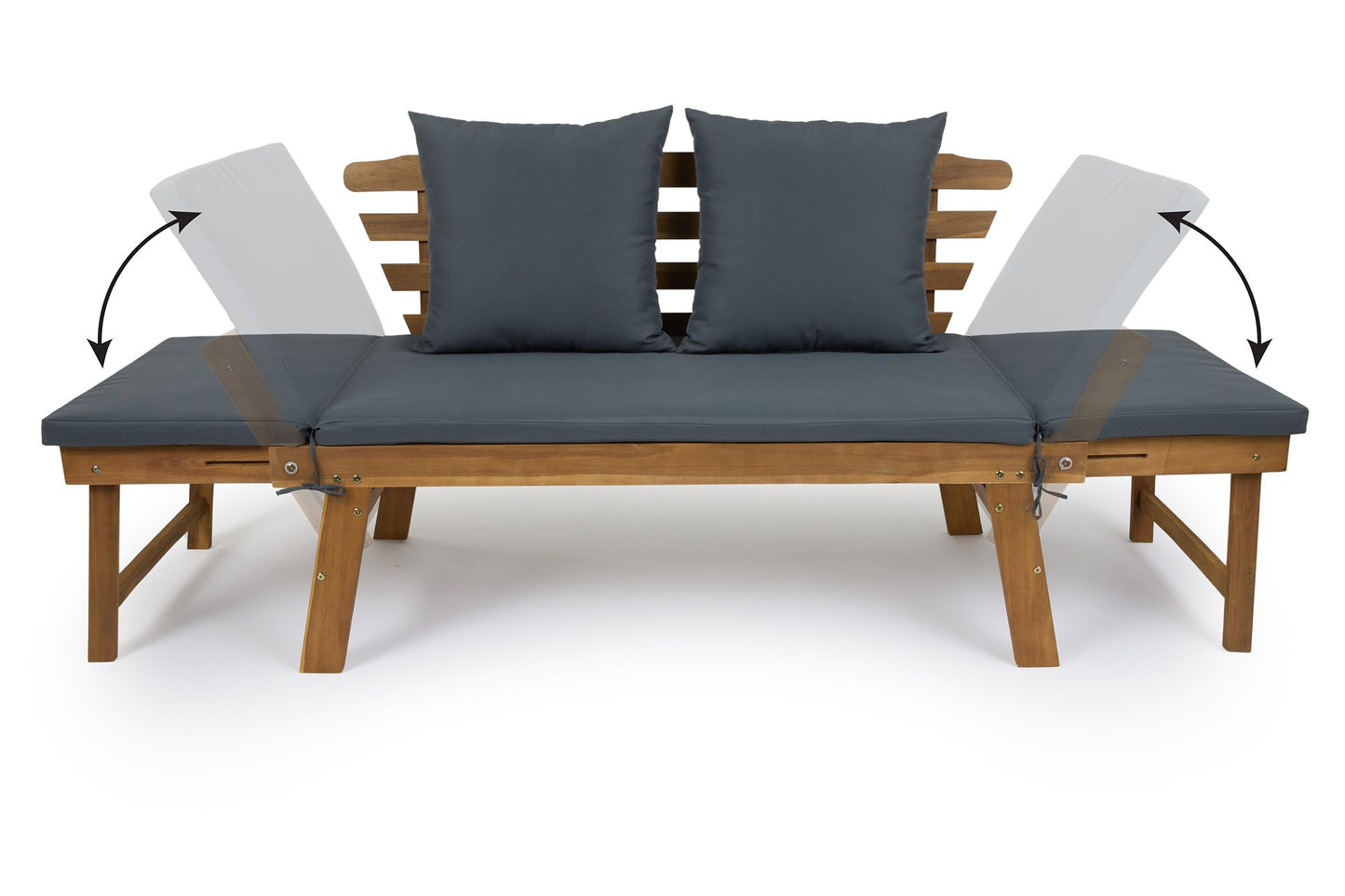 Lifa Garden Banc de jardin avec fonction allongée - Coussins inclus - 2 personnes - Max. 220 kg - 130 x 68 x 78 cm - Anthracite
