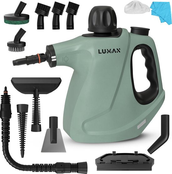 Nettoyeur vapeur portatif - Luman - 1050W - Réservoir 450 ml - Pression 0,26 à 0,32 MPa - Fonction vapeur continue - 16 accessoires - Vert