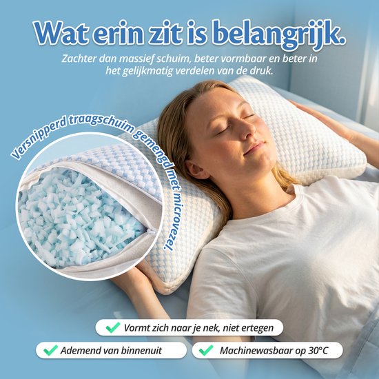 Oreiller Ella Moon en mousse à mémoire de forme - Oreiller 50 x 70 cm - Oreiller cervical réglable en mousse à mémoire de forme pour les personnes dormant sur le côté ou sur le dos - Ergonomique et orthopédique : soulage les douleurs cervicales