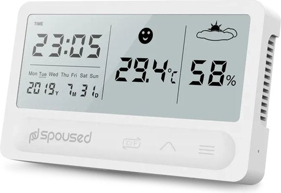 Spoused Hygromètre numérique - Thermomètre d'intérieur - Humidimètre - Station météo - Blanc