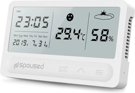 Spoused Hygromètre numérique - Thermomètre d'intérieur - Humidimètre - Station météo - Blanc