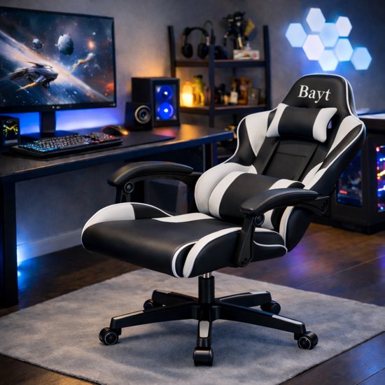 Bayt Chaise de jeu - Chaise de jeu - Chaise de jeu - Dossier réglable - Chaise de jeu confortable - Noir et blanc