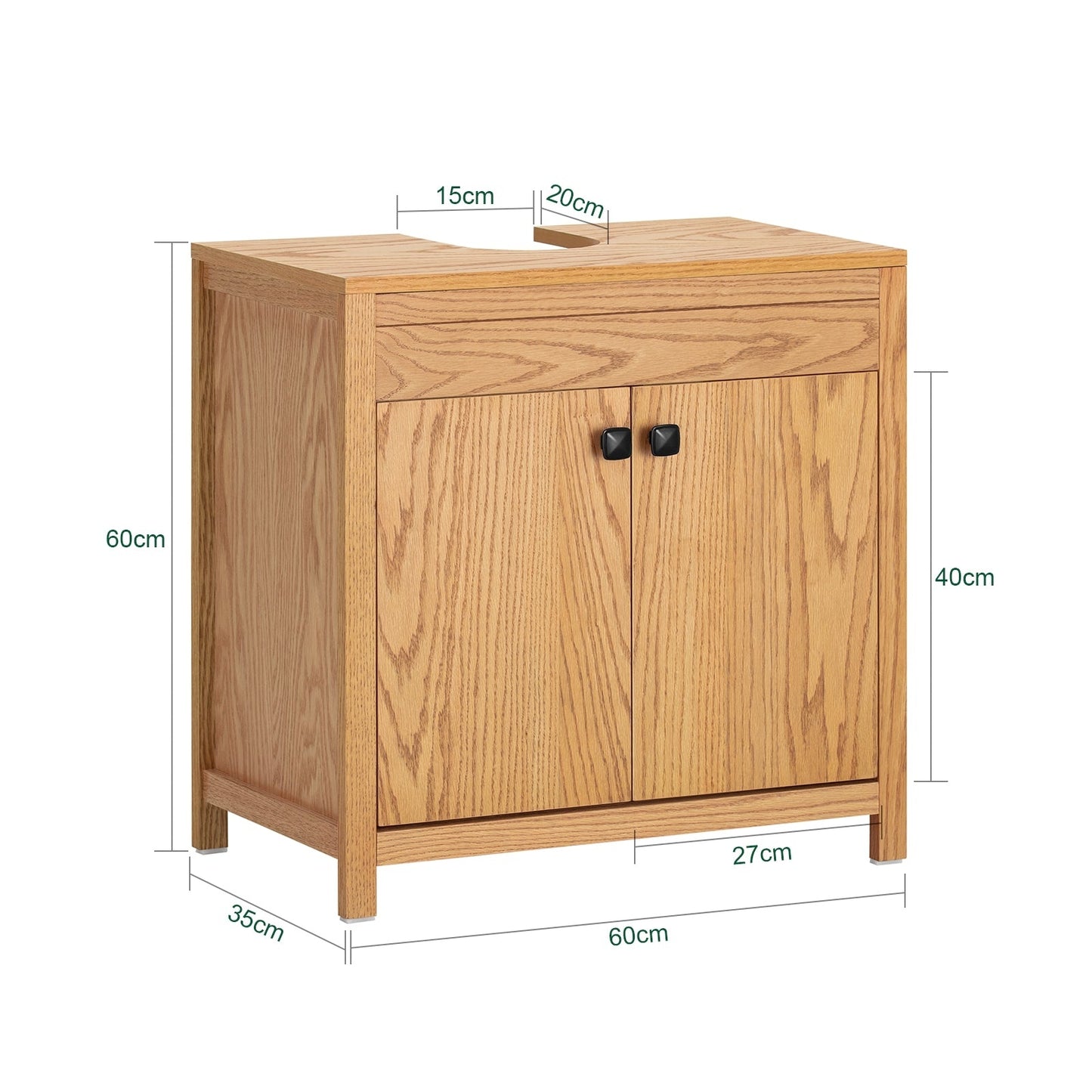 SoBuy Meuble bas pour évier - 2 étagères et 2 portes - Max. 25KG - 60 x 35 x 60 cm - Couleur bois
